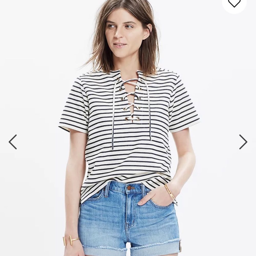 DONATED Madewell | Striped Lace-Up Top | Cream & Black | Size Small